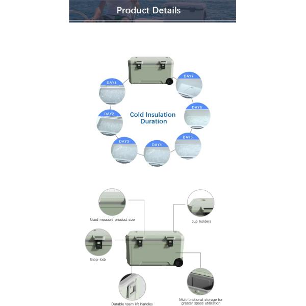 Outdoor Thermal Insulation Ice Cooler Box with 120L Capacity and Keeps Cold More Than 48 Hours for Camping and Picnic