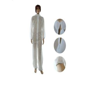 China White Disposable Dust Suits Safety Garments With Collar Serged Seam on sale