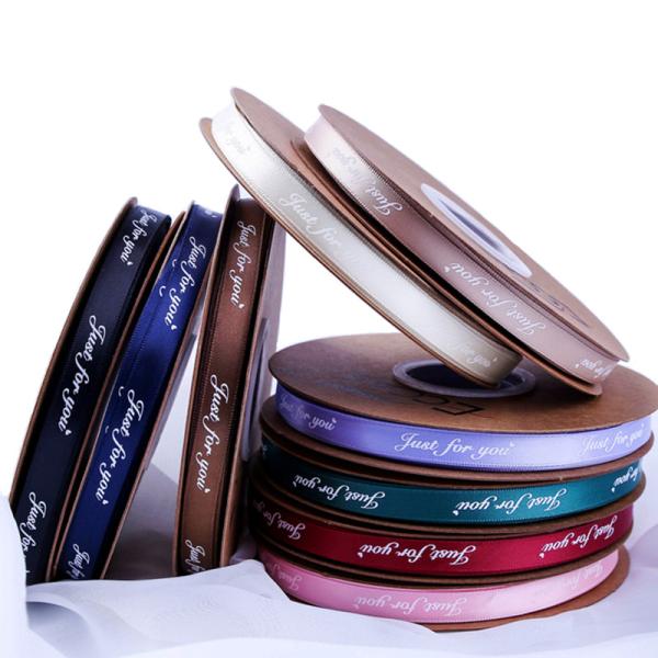 Wholesale custom printed logo decorative blue polyester satin ribbon for bouquets