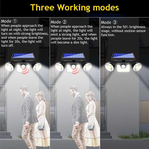 Porch Patio 16W 300LM ABS Solar Motion Sensor Wall Light Three Head