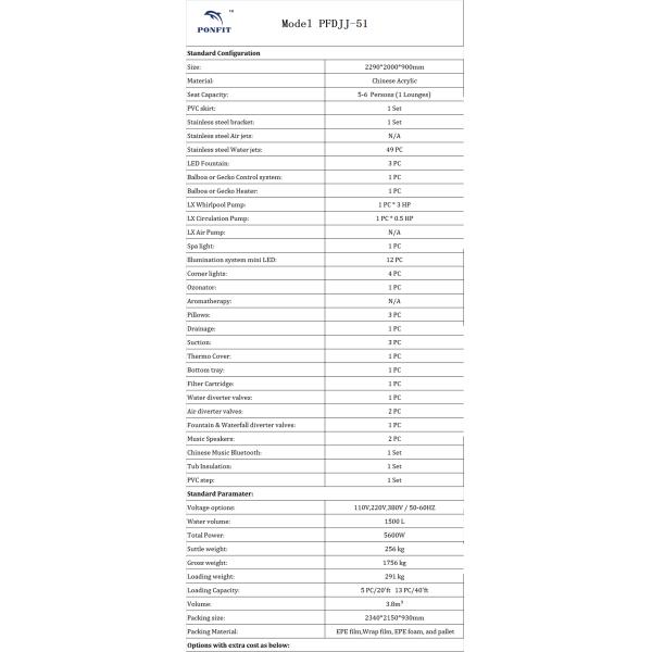 Garden Freestanding Spa Tub Balboa Control System Hydrotherapy Pool PFDJJ 51