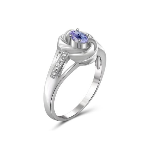 1.25 Carat 4 Prong Ovate Natural Tanzanite And Accent White CZ Sterling Silver Ring