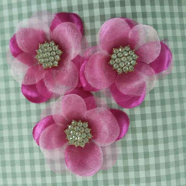 Buy Colorful Toddler Girl Hair Accessories Satin Chiffon Individual Flowers With Diamond at wholesale prices