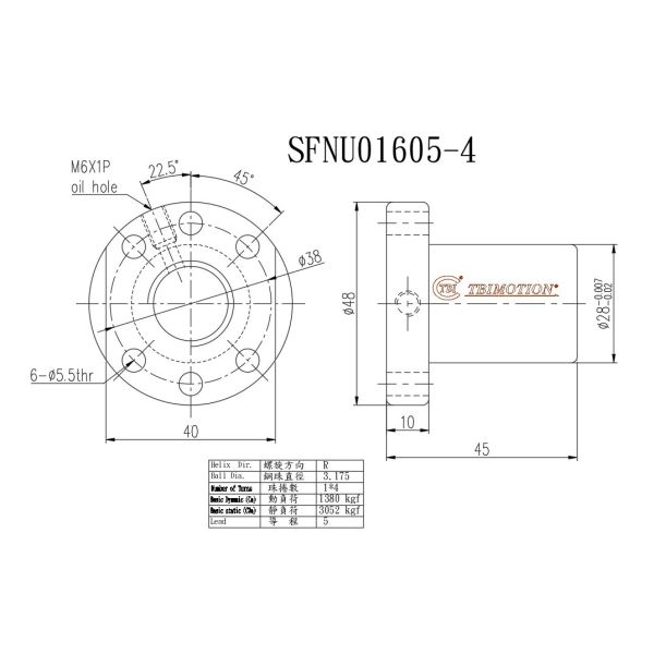 TBI SFNU01605 Screw Drives Industrial Machinery Ball Screw Assemblies