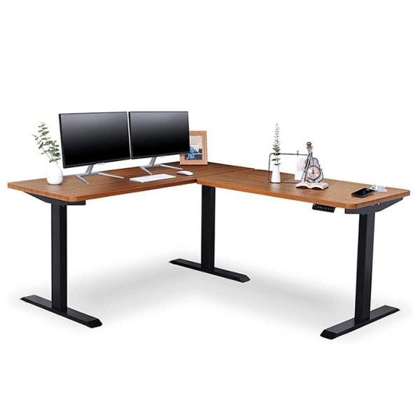 SPCC Steel Frame Material Electric Height Adjustable L Shape Stand Up Desk for