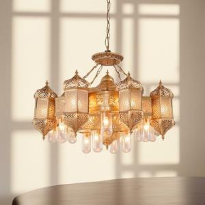 Vintage Copper Chandelier with 6 Lights and Dimmable E27 E14 Bulbs