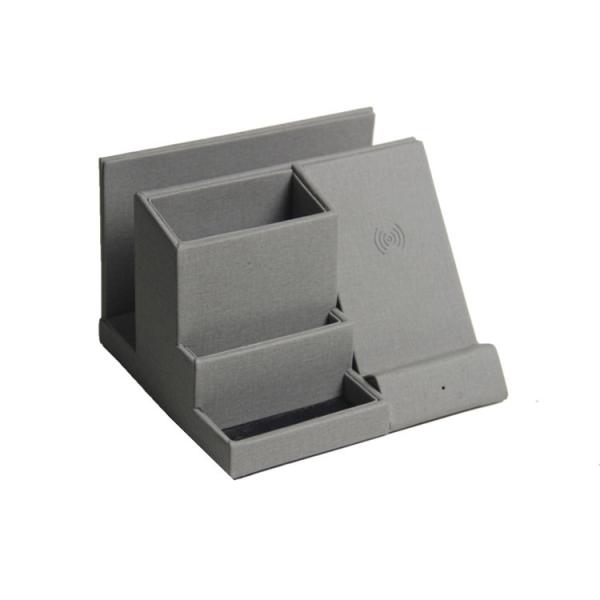 Creative Pu Leather Large Capacity Wireless Charger Pen Holder Desktop Storage