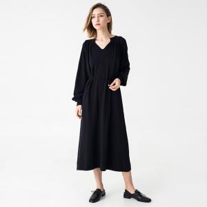 Autumn Women Clothing Black Midi Knit Dress