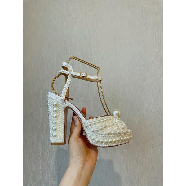 Pearl inlaid design women's high heel sandals,open toe height increasing women sandals