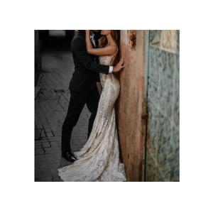 Fashion Mermaid Wedding Dress Deep V Neck Sleeveless Backless Beading