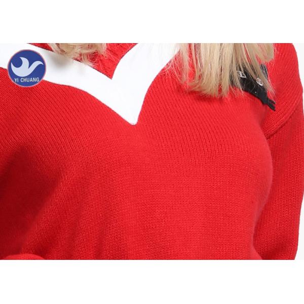 Stripes V Neck Womens Knit Pullover Sweater Preppy Style Cat Patch Shool Uniform Young Girl