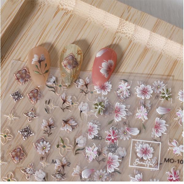 5g Tulip Bunny Nail Enhancement Stickers with Adhesive Backing in Hollow Relief Design