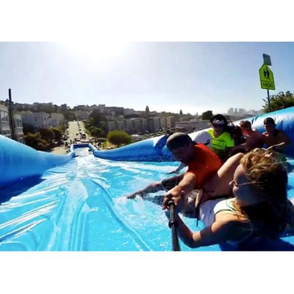 Customized 300m Inflatable Water Slide , Natural Ramp Blue Summer Water Game