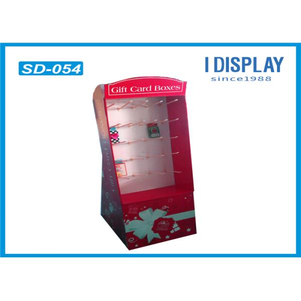 Retail Pink Cardboard Hook Display Floor Stand , Cardboard Product Display Stands