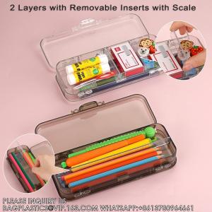 Long Plastic Pencil Box Portable Clear Home Utility Boxes With Handle Stationery