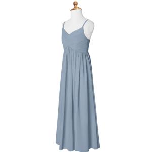 Fashionable A-Line Pleated Chiffon Dusty Blue Floor-Length Junior Bridesmaid