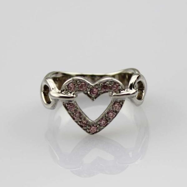 Fashion Jewelry 925 Silver Heart Ring with Pink Cubic Zircon(FR0147)