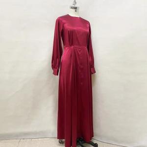 Turkey Arab Oman Elegant Satin Dress Long Sleeve For Women Muslim