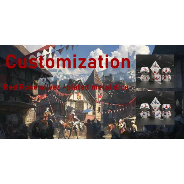 Engraved HD Dice Red Rose Electroplated Silver Metal Dice For RPG Game