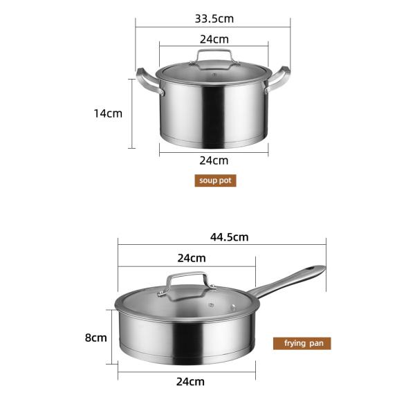 Factory Price Silver Kitchen Sauce Pot Soup Pot Fry Pan Cooking Pot Set Cookware Sets With Glass Lid