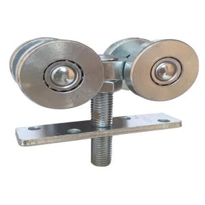 Quality hanging door hardware track rollers plates 4 Wheels with balls bearing Rails Trolley for sale