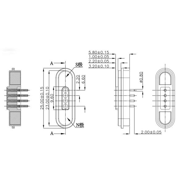 Magnetic Cable Connector 4 Pin Pogo Contacts Male Female Pair