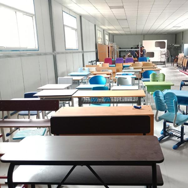 solid wood Powder Coated Student Desk With Attached Chair