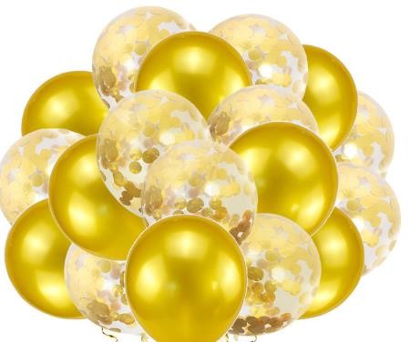 Gold Balloons + White Balloons + Confetti Balloons w/Ribbon | Rosegold Balloons