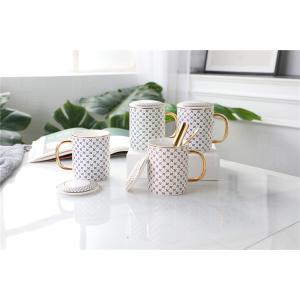Quality Printing 350ml Stoneware Ceramic Reusable Coffee Cup With Spoon for sale