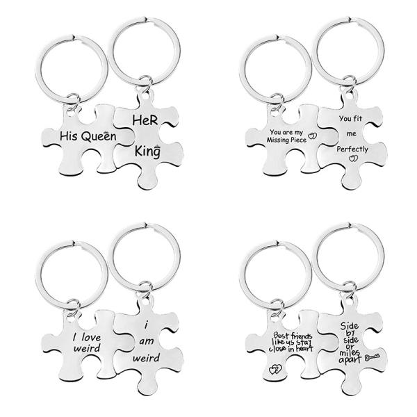Keychain Stainless steel couple puzzle pendant hanging ornament Valentine's Day gift logo words engraved lettering