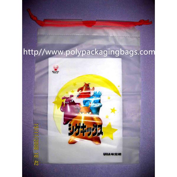 Buy Promotional Candy / Cookies / Chocolate Drawstring Plastic Bags With Cartoon Printing at wholesale prices