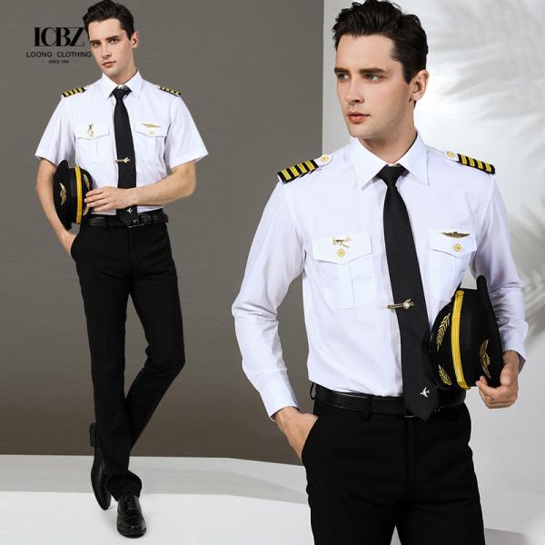 Uniform Type STEWARDESS Custom White Black Vest Airline Pilot Shirts for Men's Uniforms