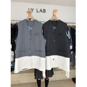 Dark Colored Contrasting Patchwork Suit Vest With A Niche Design Sense , Loose