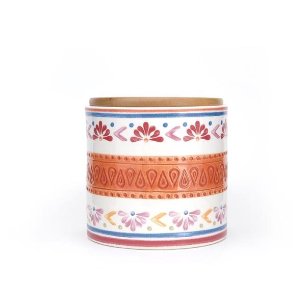 Middle Eastern Flower Decal Storage Jars Food Ceramic Canister Set With Bamboo Lid And Silicone Ring