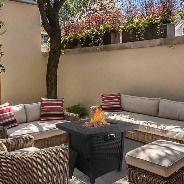 50,000 BTU 28'' Square Fire Pit Table Outdoor Propane Brazier With Lid
