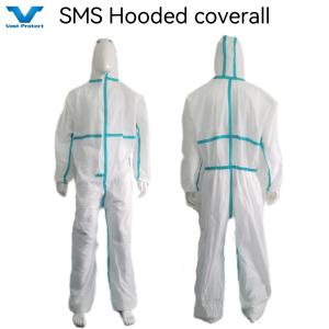 Comfortable CE Type5 6 SMS Hooded Coverall with Stick Strip Lightweight and