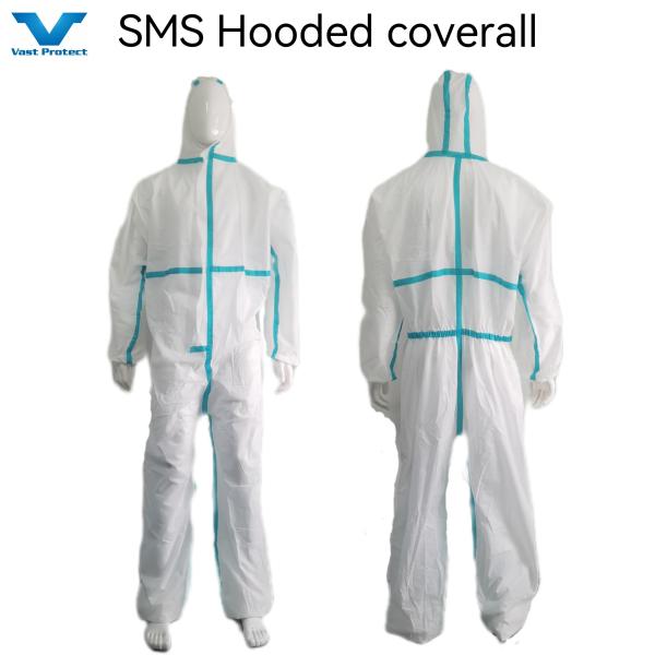Buy Lightweight 55GSM-70GSM White SMS Disposable Protective Coverall with Taped Seam Seal at wholesale prices