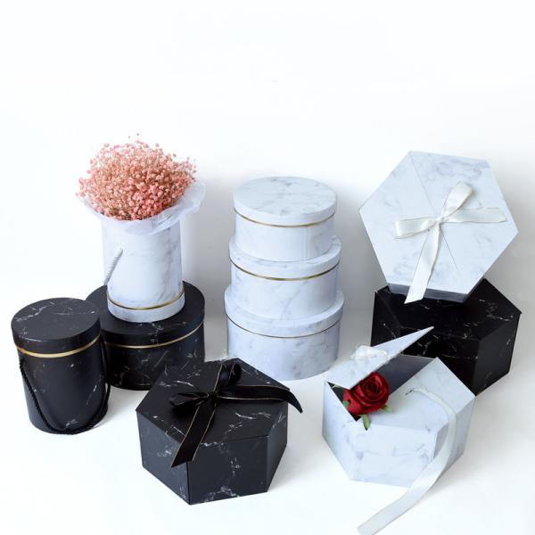 Buy Paperboard Customized Round Marble Printing Flower Box with Logo at wholesale prices