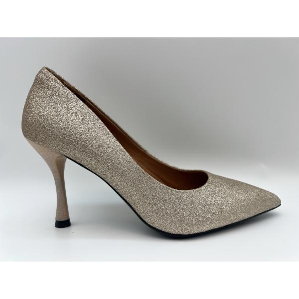 Buy lt Gold Glitter Womens Shoes 3 Inch Stiletto Closed Toe High Heel at wholesale prices