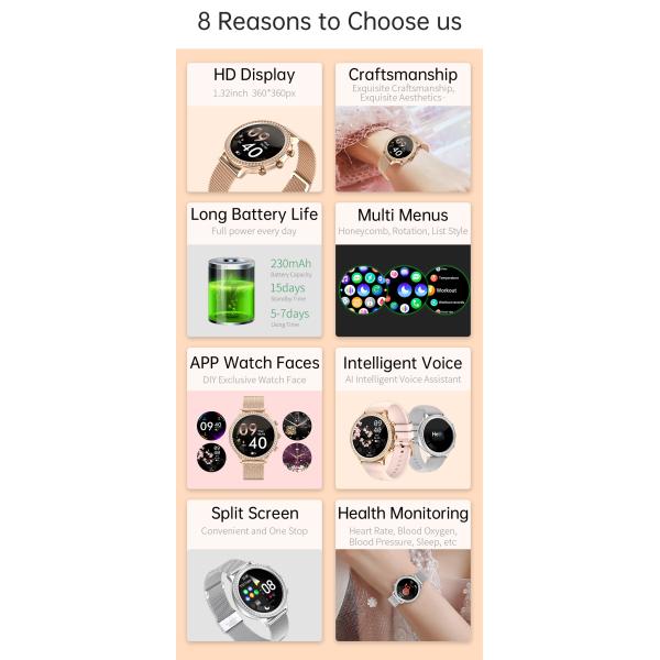 Smart Watch for Women Dial Answer Calls, 1.32'' Diamond Smartwatch Fitness Tracker