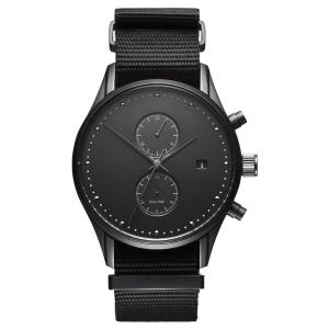 Black nylon strap chronograph quartz stainless steel watch water resistant