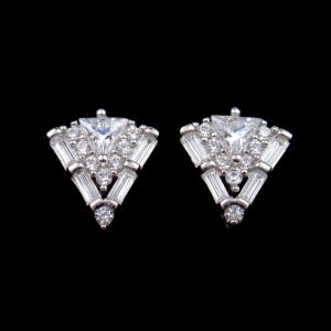Quality 925 Silver Triangle Shaped Crystal Stud Earrings For Young Lady In Engagement for sale