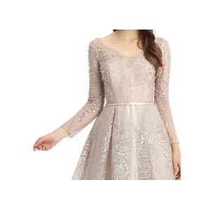 Champagne Fluffy Arabic Style Dress , Long Sleeve Arabic Wedding Dress
