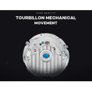 Black Case Tourbillon Mechanical Watch Brown Genuine Leather Auto Date