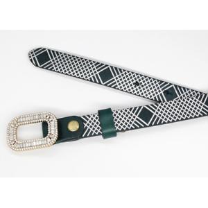 1.8cm Ladies Skinny Full Leather Belt Glass Stone Buckle