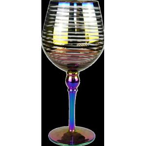 Laser Circles Pattern Iridescent Crystal Wine Glass With Pearl Stem