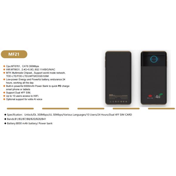 MT6761 CAT6 300Mbps Commercial 4G Router WiFi With 8000mAh Power Bank