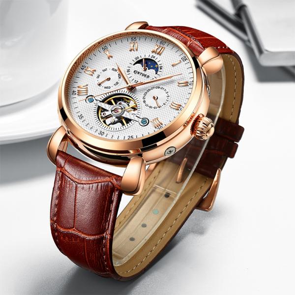 Genuine Leather Mens Winner Automatic Mechanical Watch Moon Phase Automatic Movement Mechanical Watch