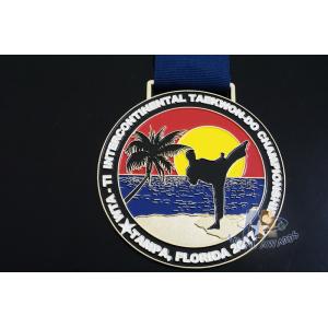 Taekwondo Round Custom Race Medals Sandblast Effect With Gold Plating