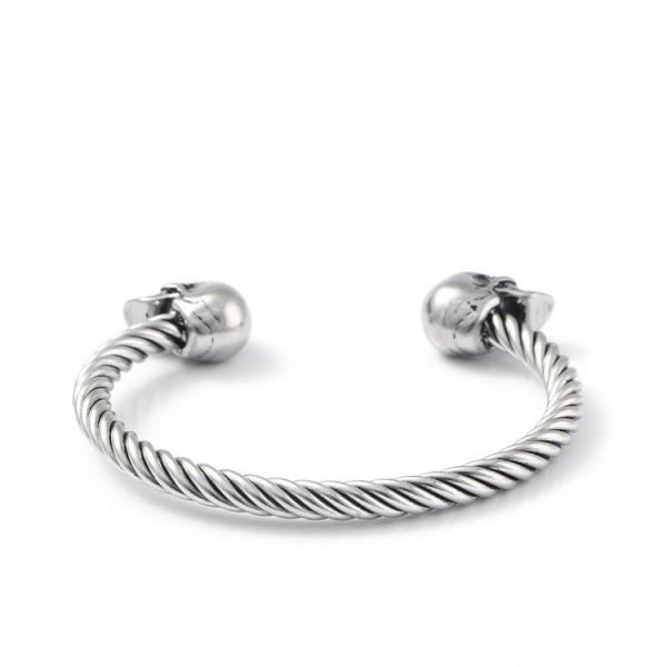 Mighty Opening Double Skull Stainless Steel Twisted Wire Men's Explosive Bracelet